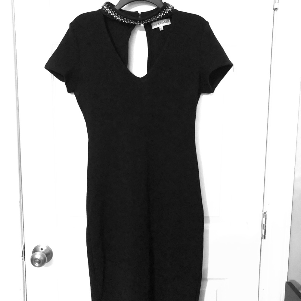 Black dress with embellished neck